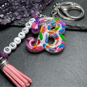 Custom Resin Letter B Keychain with Tassel